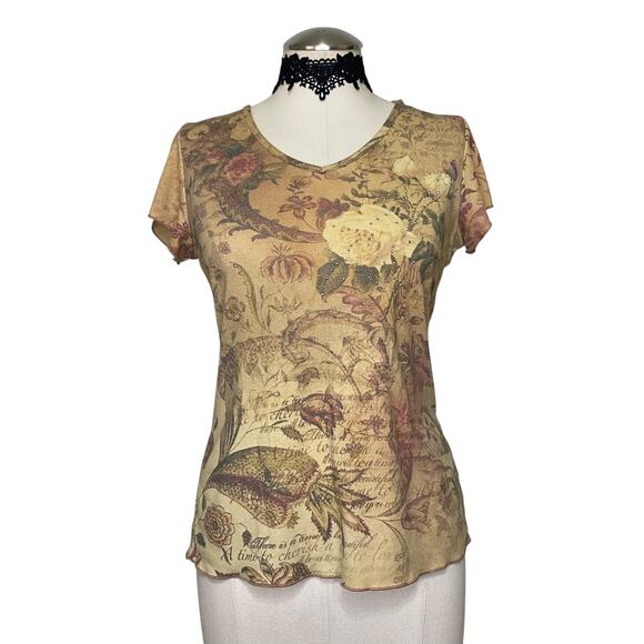 VTG Y2K 90's Xcit U.S.A Floral Rose Bedazzled Baby Tee - Picture 1 of 12